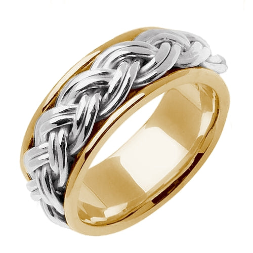 14K White/Yellow Double Strand Hand Braided Ring