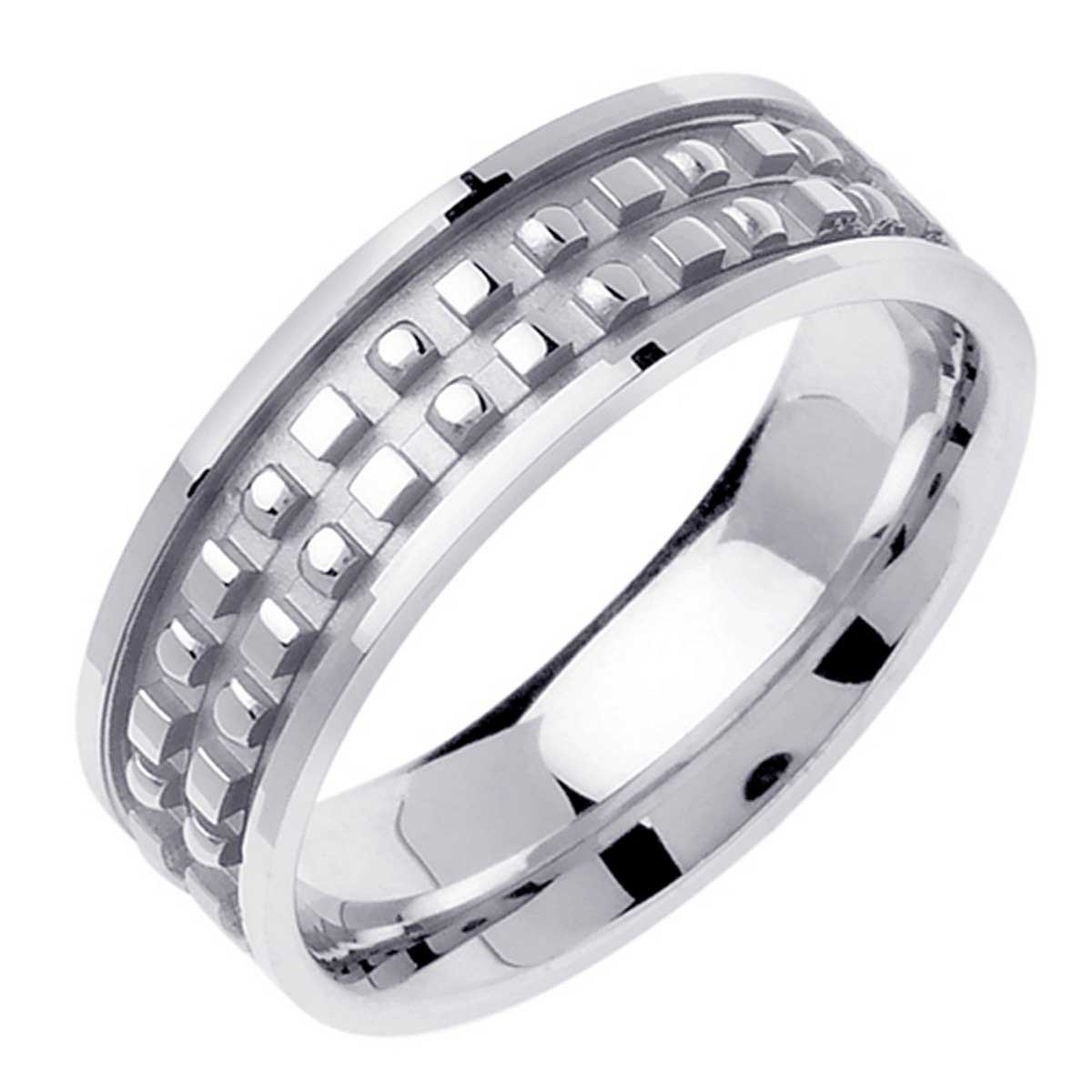 14K or 18K White Gold Carved Ring
