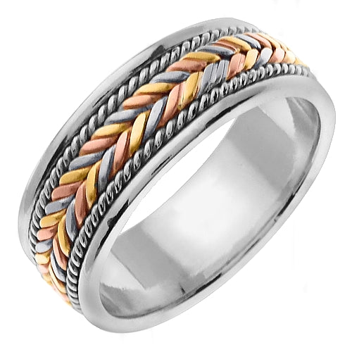 14K Yellow/Tricolor or White/Tricolor Hand Braided Cord Ring