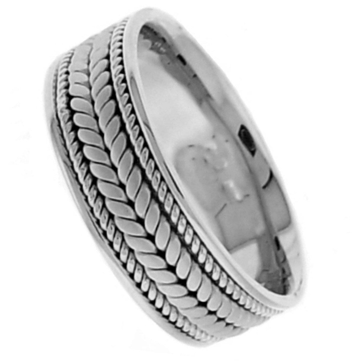 14K Silver/White or Titanium/White Hand Braided Cord Ring Band