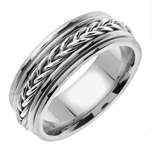 18K White or Yellow/White Gold Hand Braided Cord Ring Band