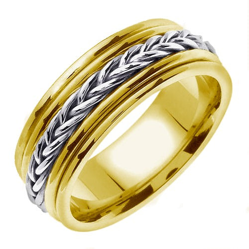 18K White or Yellow/White Gold Hand Braided Cord Ring Band