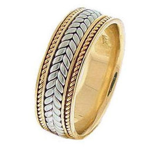 14K Yellow/White or Rose/White Finely Hand Braided Cord Ring Band