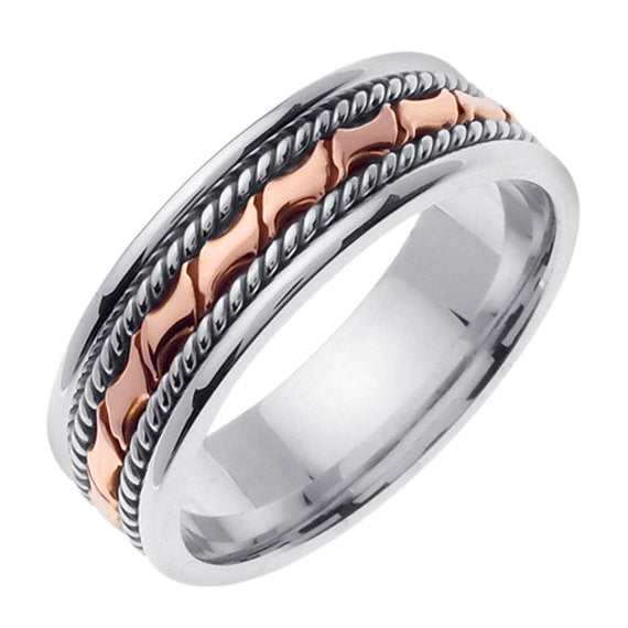 Titanium/Rose or Titanium/Yellow 14k gold Hand Braided Ring Band 6mm