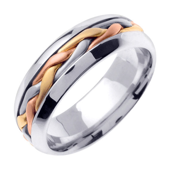 14K Titanium/Tricolor or Silver/Tricolor Hand Braided Cord Ring Band