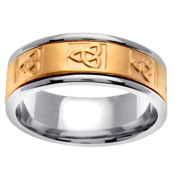 Titanium & Gold Celtic Triquetra Knot Design Ring Band