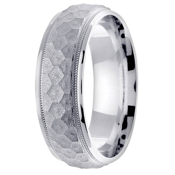 Textured Honeycomb Hammer Finish Ring Band