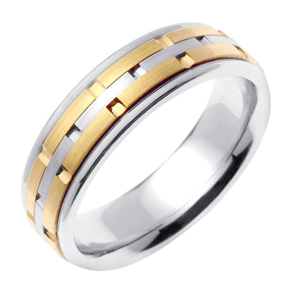 Titanium or Silver and 14K Gold Brick Design Ring