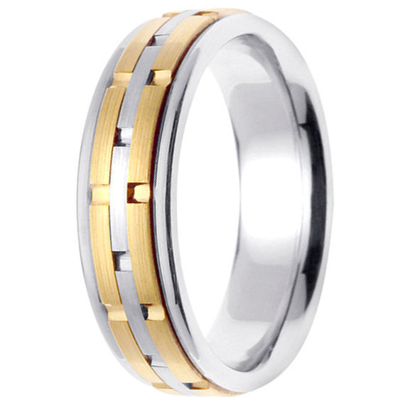 Titanium or Silver and 14K Gold Brick Design Ring