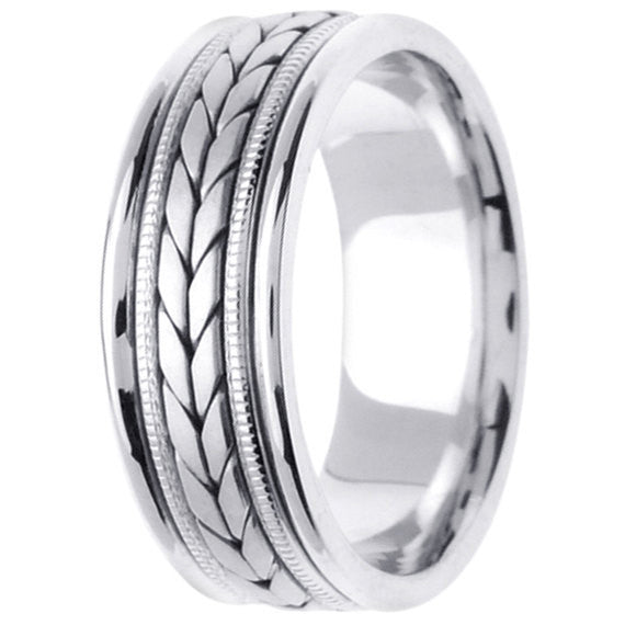 Titanium and Gold Hand Braided Wheat Pattern Design Ring Band