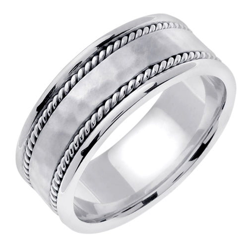 Silver Hammer Finish Center With Hand Braided Ropes Ring