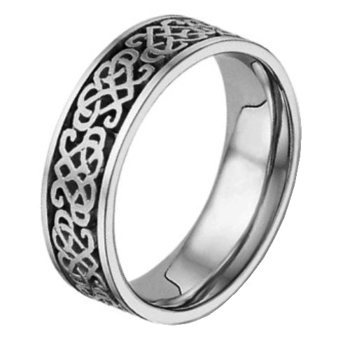 Silver or Titanium and 14K White Gold Celtic Knot Ring