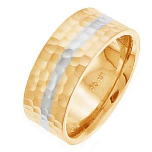 14K White and Yellow Gold Hammer Finish Ring