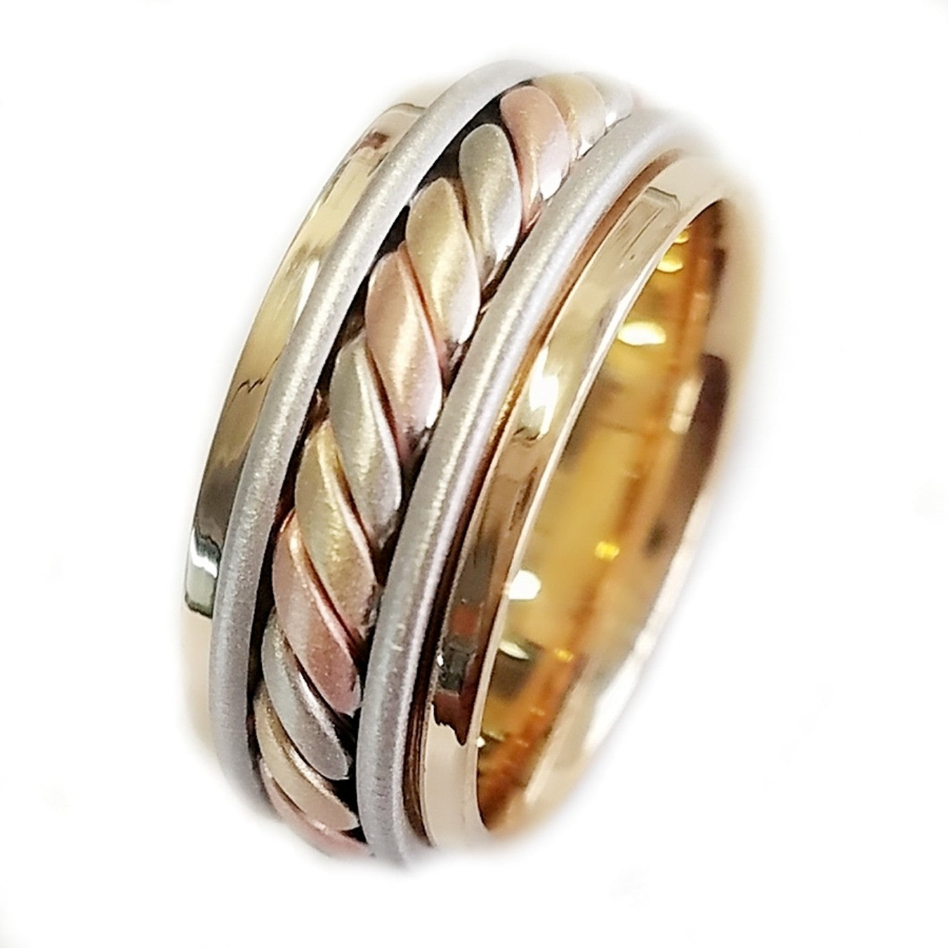 14K or 18K Tri-Color Gold Hand Braided Ring