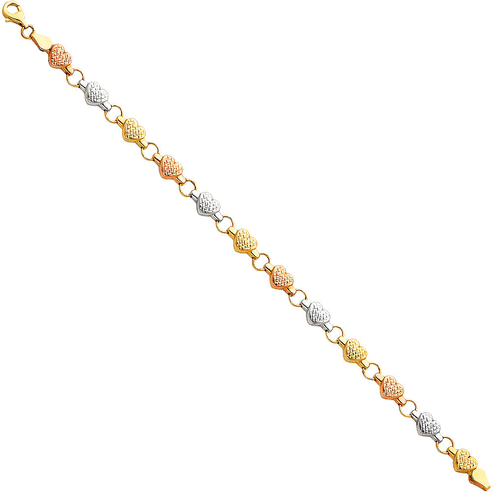 14k Gold Stampato & Heart Charms Bracelet