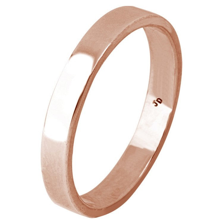 Plain 14K Rose/Pink Gold 3MM Traditional Flat Top Pipe Design Ring Band