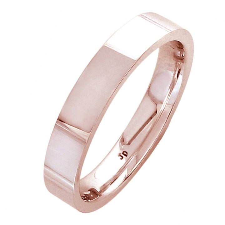 Plain 14K Rose/Pink Gold 4MM Traditional Flat Top Pipe Design Ring Band
