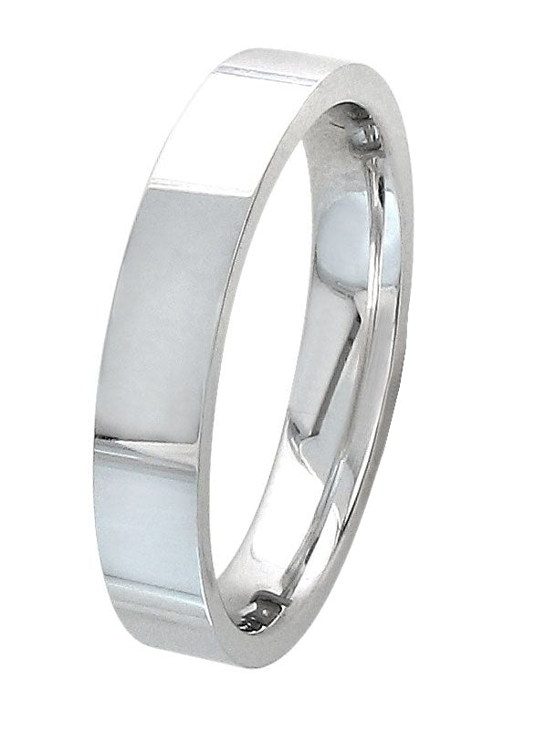 Plain 14K White Gold 4MM Traditional Flat Top Pipe Design Ring Band