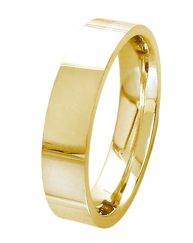 Plain 14K Yellow Gold 6MM Traditional Flat Top Pipe Design Ring Band
