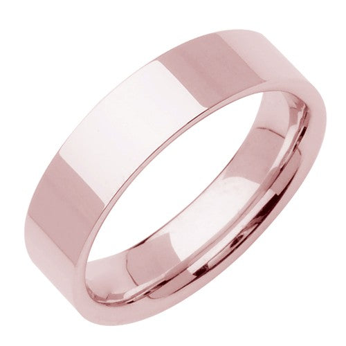 Plain 14K Rose/Pink Gold 7MM Traditional Flat Top Pipe Design Ring Band