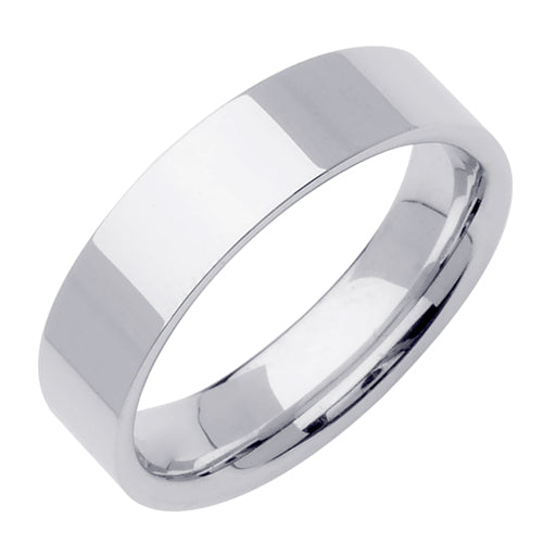 Plain 14K White Gold 7MM Traditional Flat Top Pipe Design Ring Band
