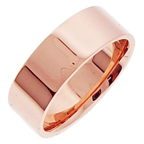 Plain 14K Rose/Pink Gold 8MM Traditional Flat Top Pipe Design Ring Band
