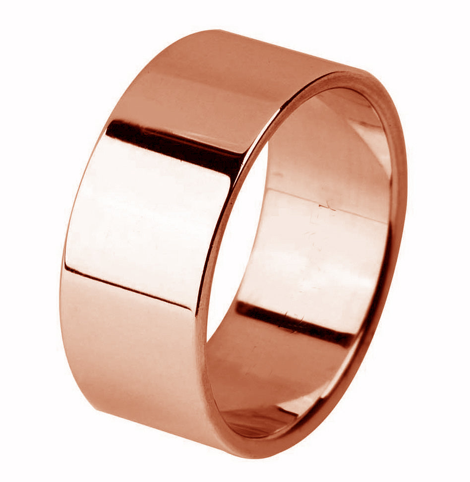 Plain 14K Rose/Pink Gold 9MM Traditional Flat Top Pipe Design Ring Band