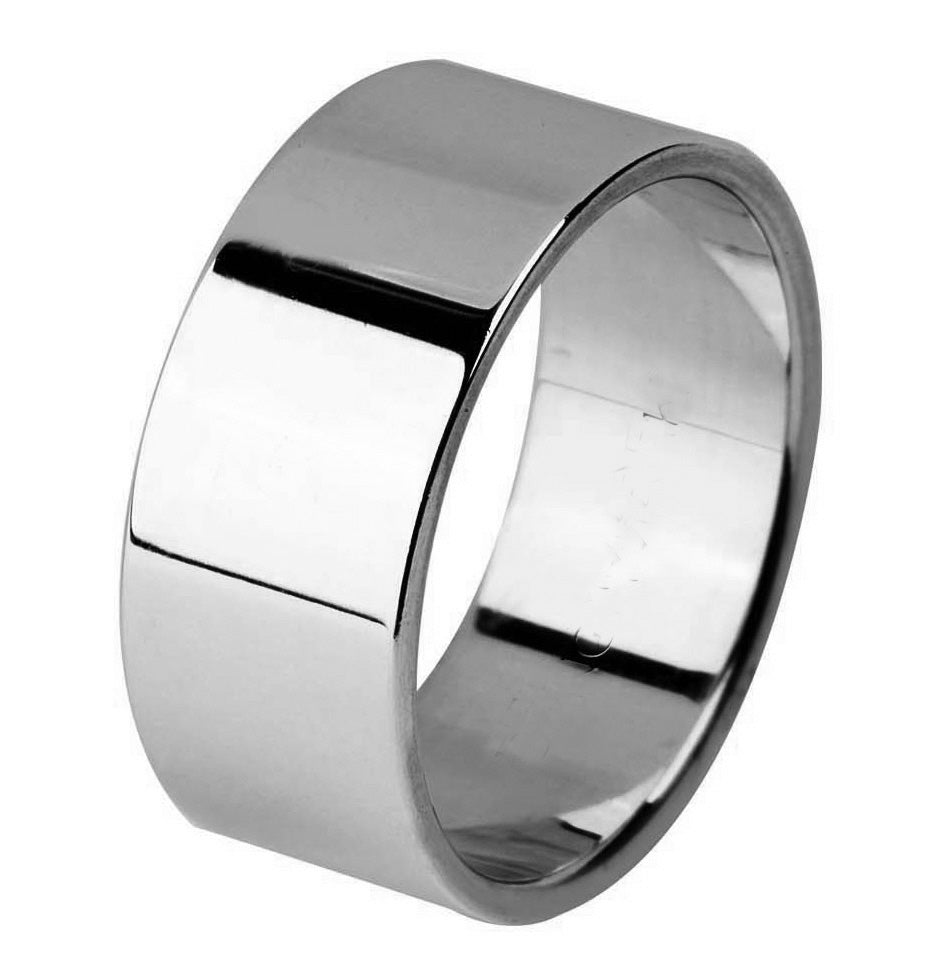 Plain 14K White Gold 9MM Traditional Flat Top Pipe Design Ring Band