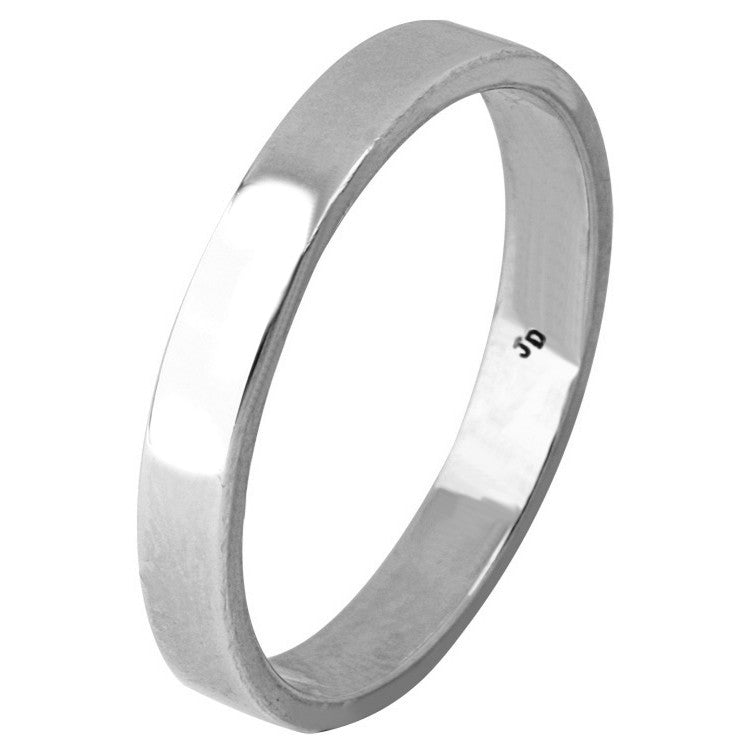 Plain 14K White Gold 3MM Traditional Flat Top Pipe Design Ring Band
