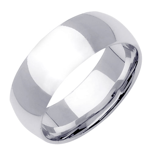 14K White Gold 8MM Traditional Dome Design Ring Band