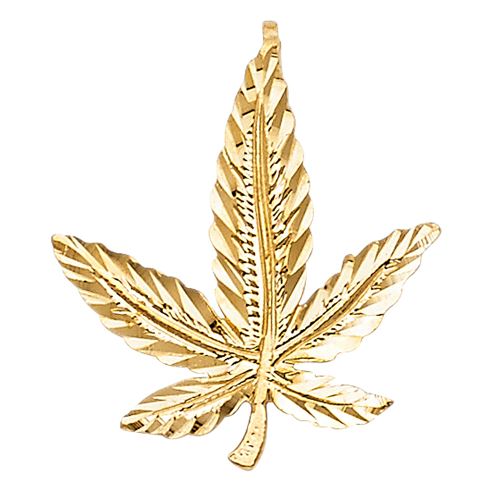 Cannabis Weed Pot Pendant 14k Yellow Gold Marijuana Leaf