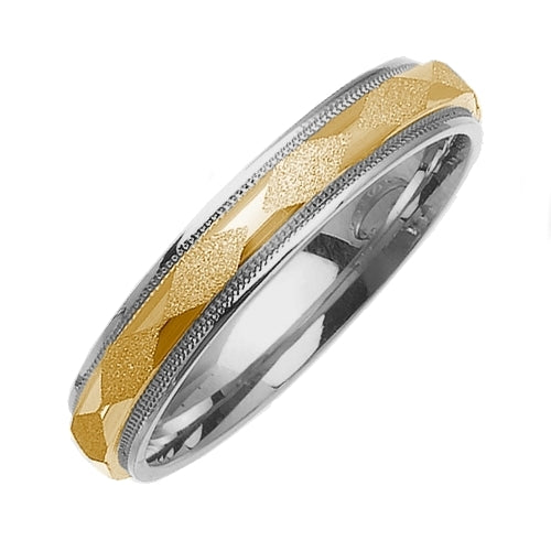 14K White and Yellow Gold Engraved Ring
