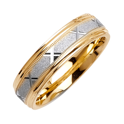 14K or 18K White and Yellow Gold Engraved Ring