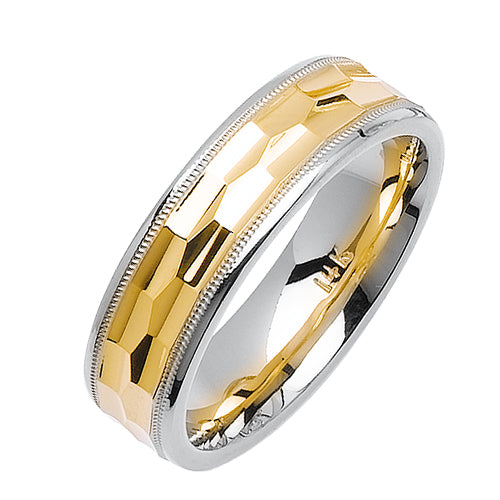 14K or 18K White and Yellow Gold Hammer Center Ring