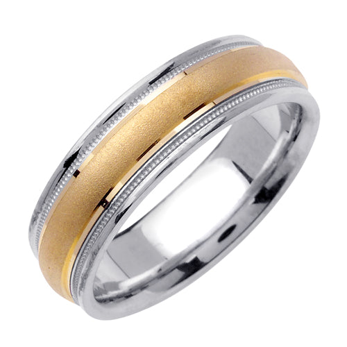 14K Yellow and White Gold Milgrain Ring