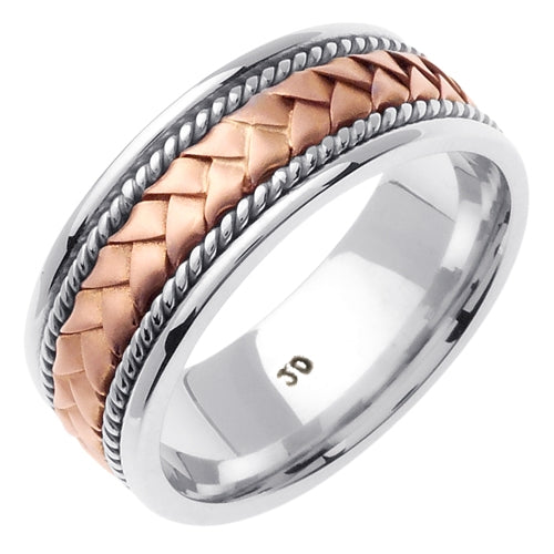 Titanium/Tri-color or Titanium/Rose 14k Hand Braided Cord Ring Band