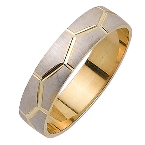 14K or 18K White and Yellow Gold Carved Honeycomb Ring