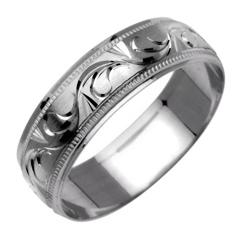 14K Two Tone or White Gold Carved Ring