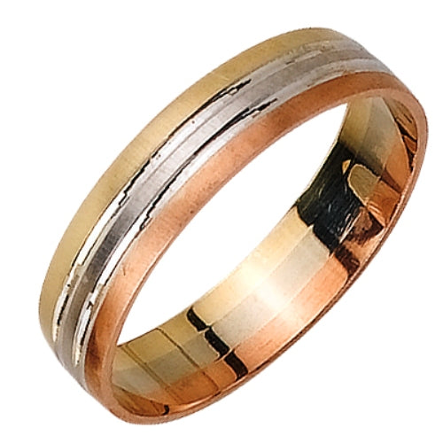 14K or 18K Gold Tricolor Grooved Ring