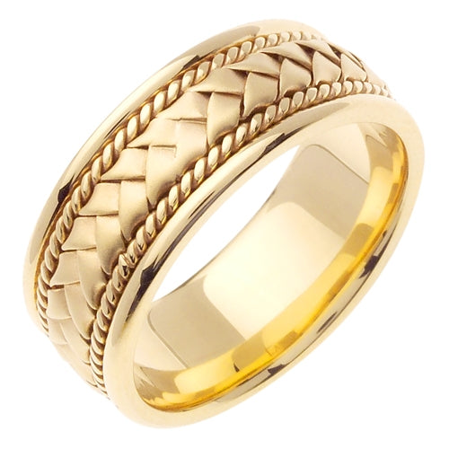 White or Yellow 14k Hand Braided Cord Ring Band