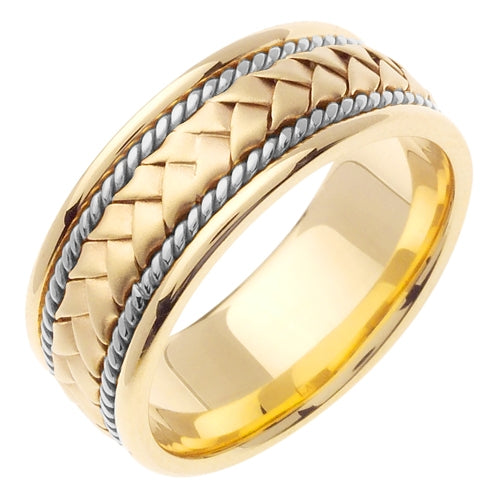 Yellow/White or Rose 14k Hand Braided Cord Ring Band