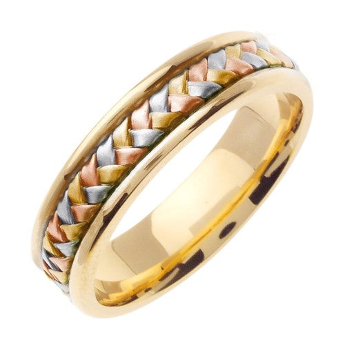 18K Yellow/Tricolor or Yellow/Rose Hand Braided Ring Band