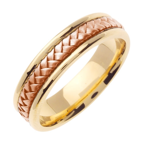 14K Yellow/Tricolor or Yellow/Rose Hand Braided Ring Band