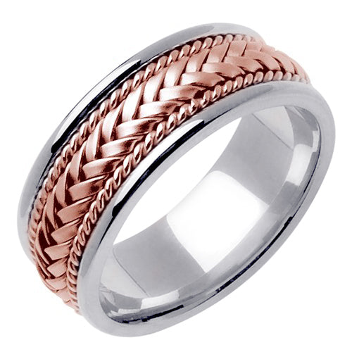 Silver/White or Silver/Rose 14k Gold Hand Braided Ring Band