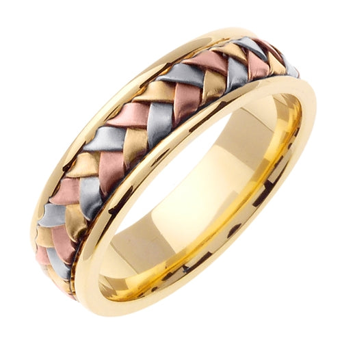 14k White/Tri-color or Yellow/Tri-color Gold Wedding Band for Men and Women