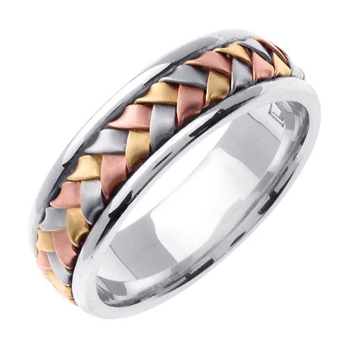 Titanium and white or Tri-color Gold Hand Braided Design Ring Band
