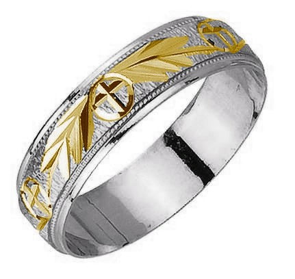 14K or 18K White and Yellow Gold Carved Ring