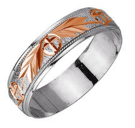 14K or 18K White and Rose Gold Carved Ring