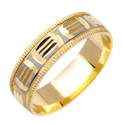 14K or 18K White and Yellow Carved Ring
