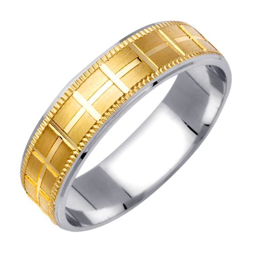 14K Yellow and Titanium or Silver Brick Pattern Ring